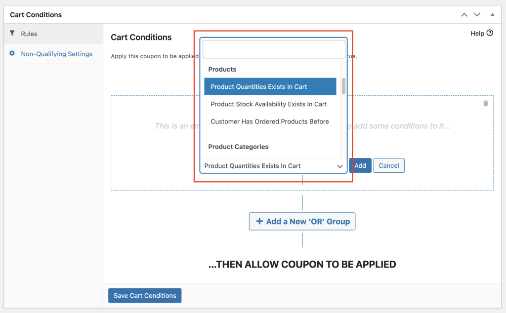 Advanced Coupons' cart conditions feature